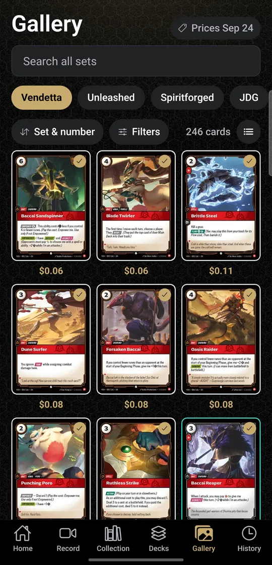 Gallery of every card with prices